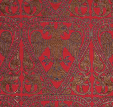 Brocade with Double Eagle in Heart-shaped Medallions, silk blend, red