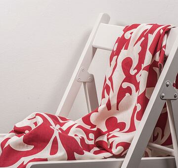 Red-white heavy linen cotton blend print fabric