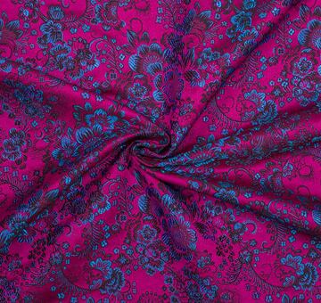 Brocade flowers, blue and fuchsia